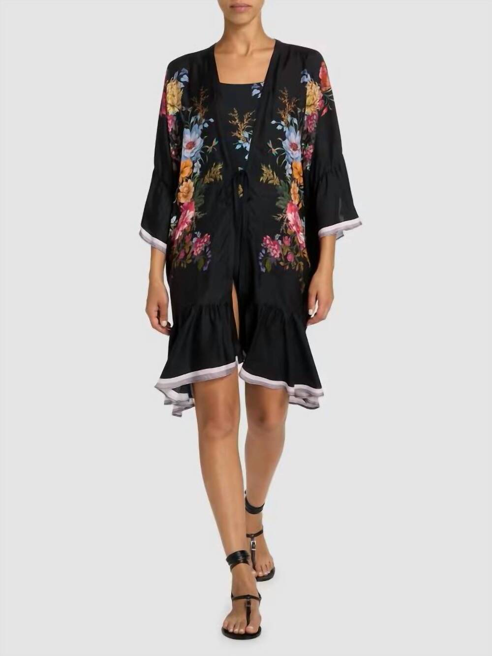NEW JOHNNY WAS silk ruffle kimono in baccara